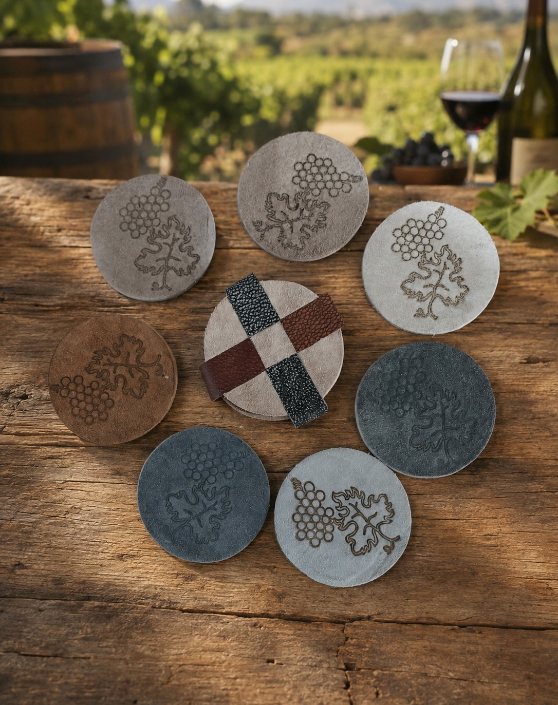 Genuine leather coaster set