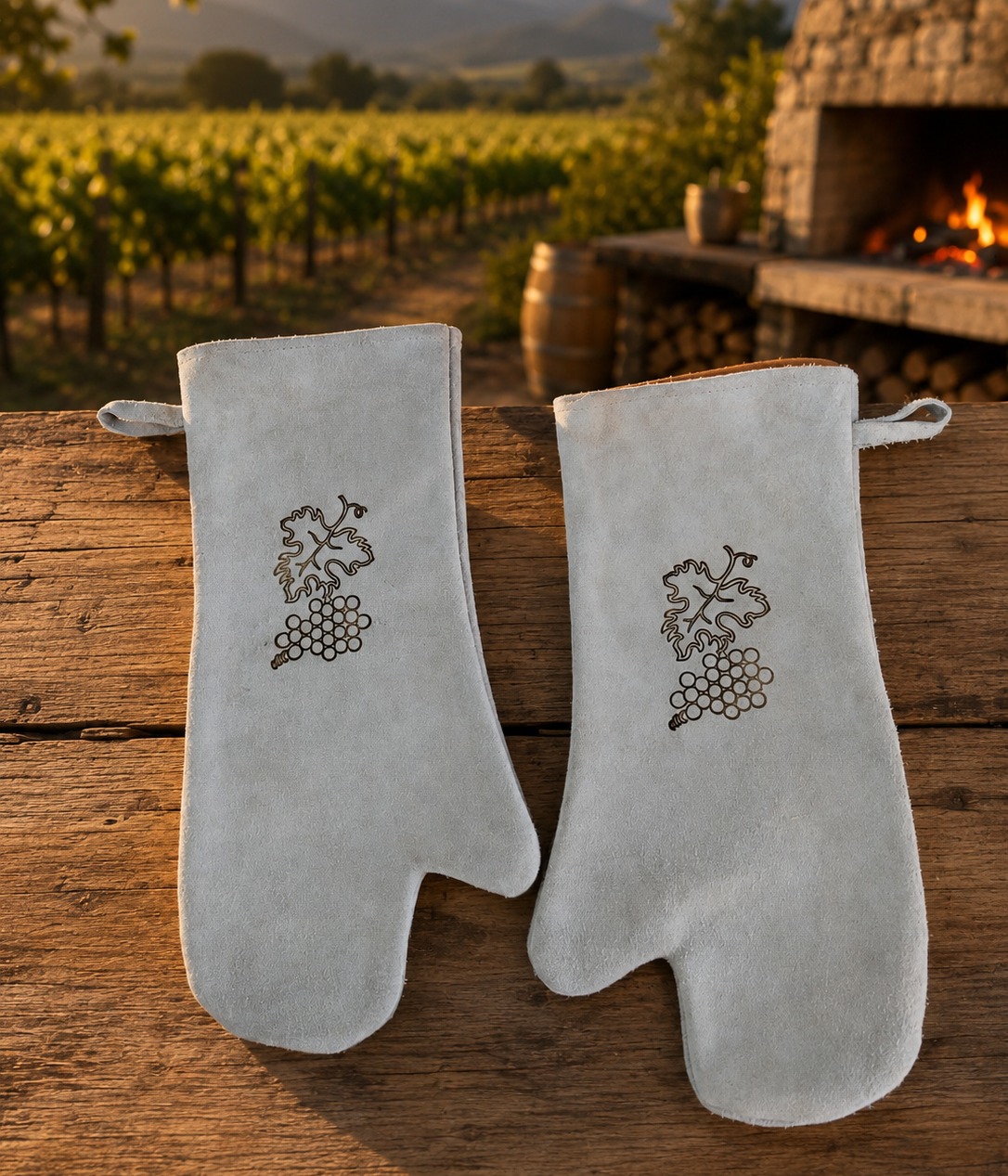 Short genuine leather kitchen gloves